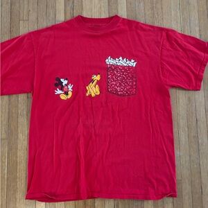 🔥 Vintage 90’s  Mickey and Pluto bone filled pocket Large Red Disney 🔥